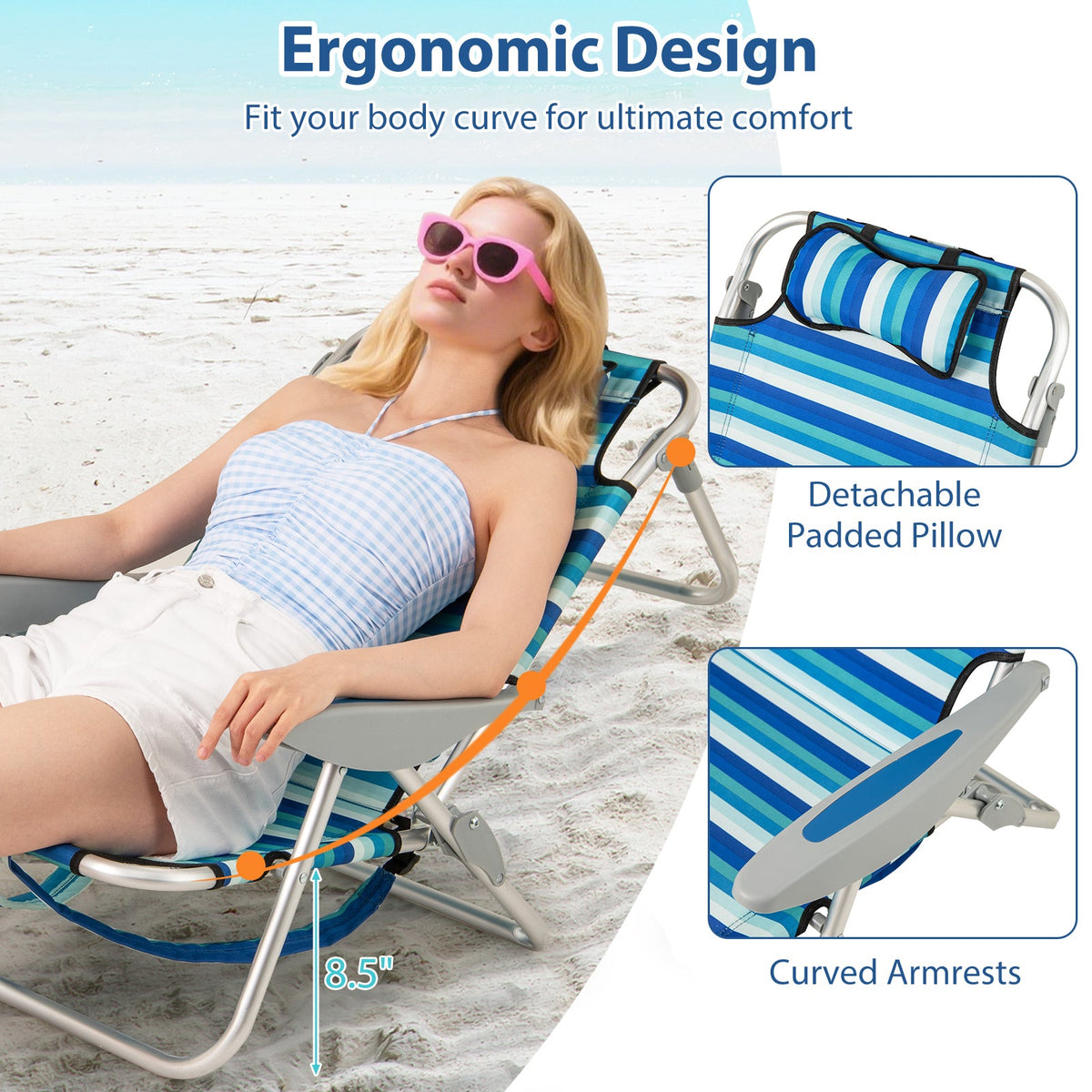 Folding Beach Chair with 4-Position Adjustable Backrest 16
