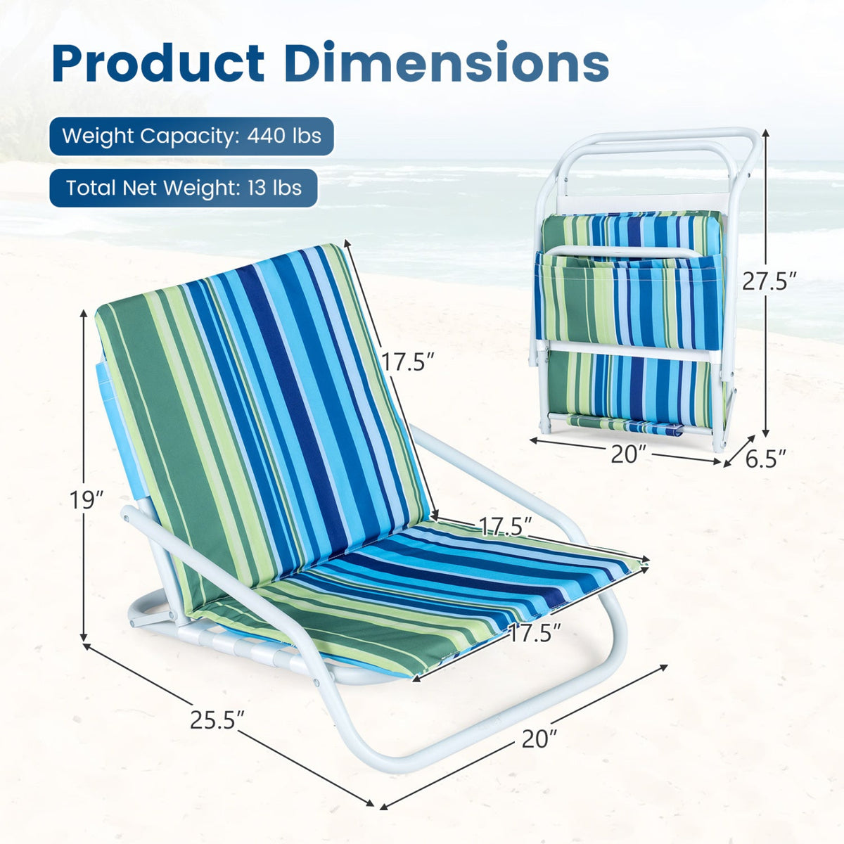 Folding Beach Chairs Set of 2 with Padded Seat 13