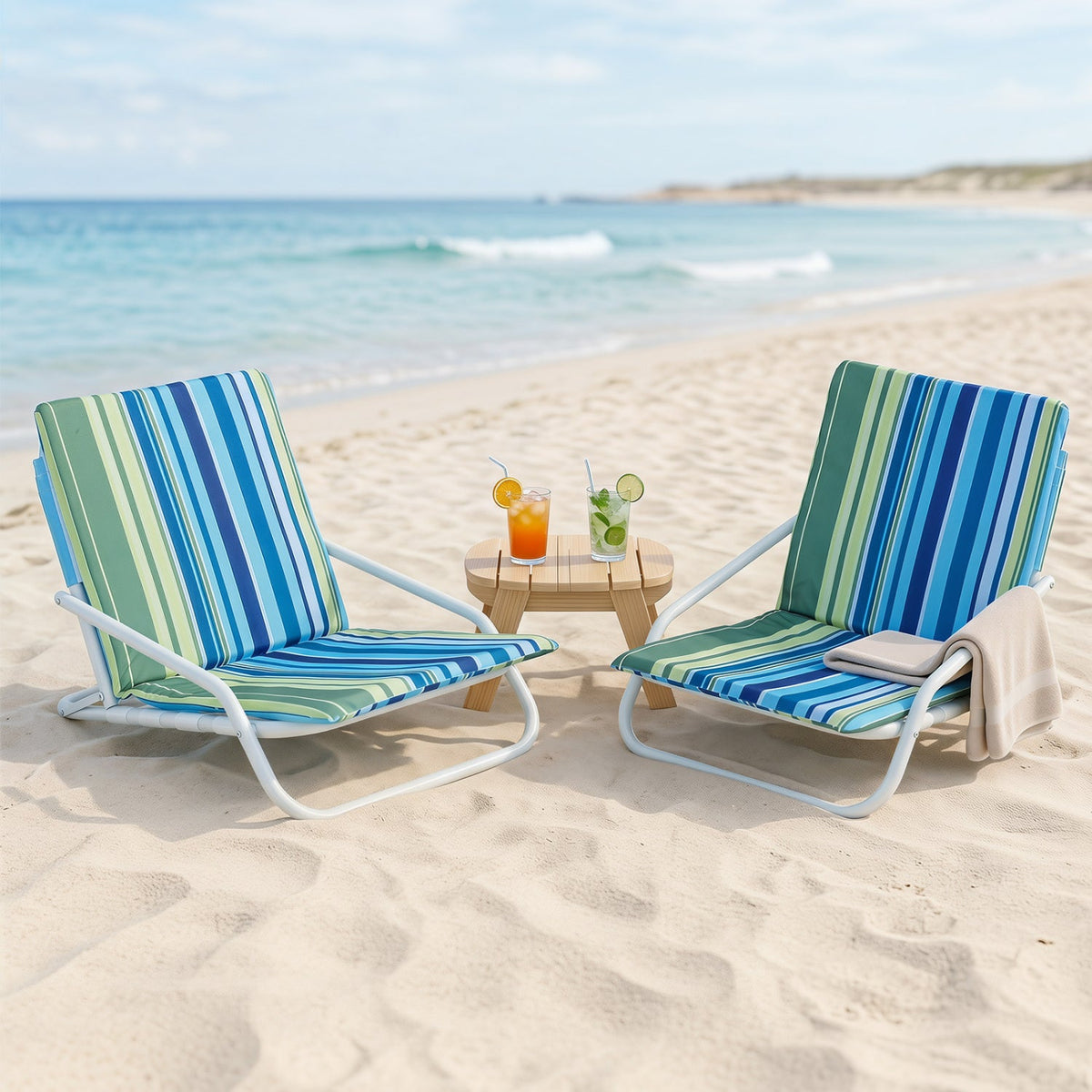 Folding Beach Chairs Set of 2 with Padded Seat 9