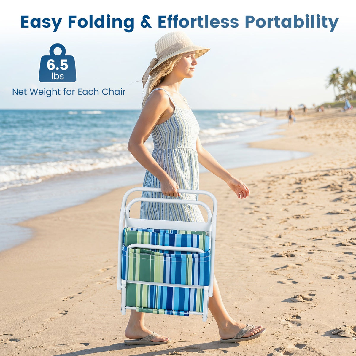 Folding Beach Chairs Set of 2 with Padded Seat 15