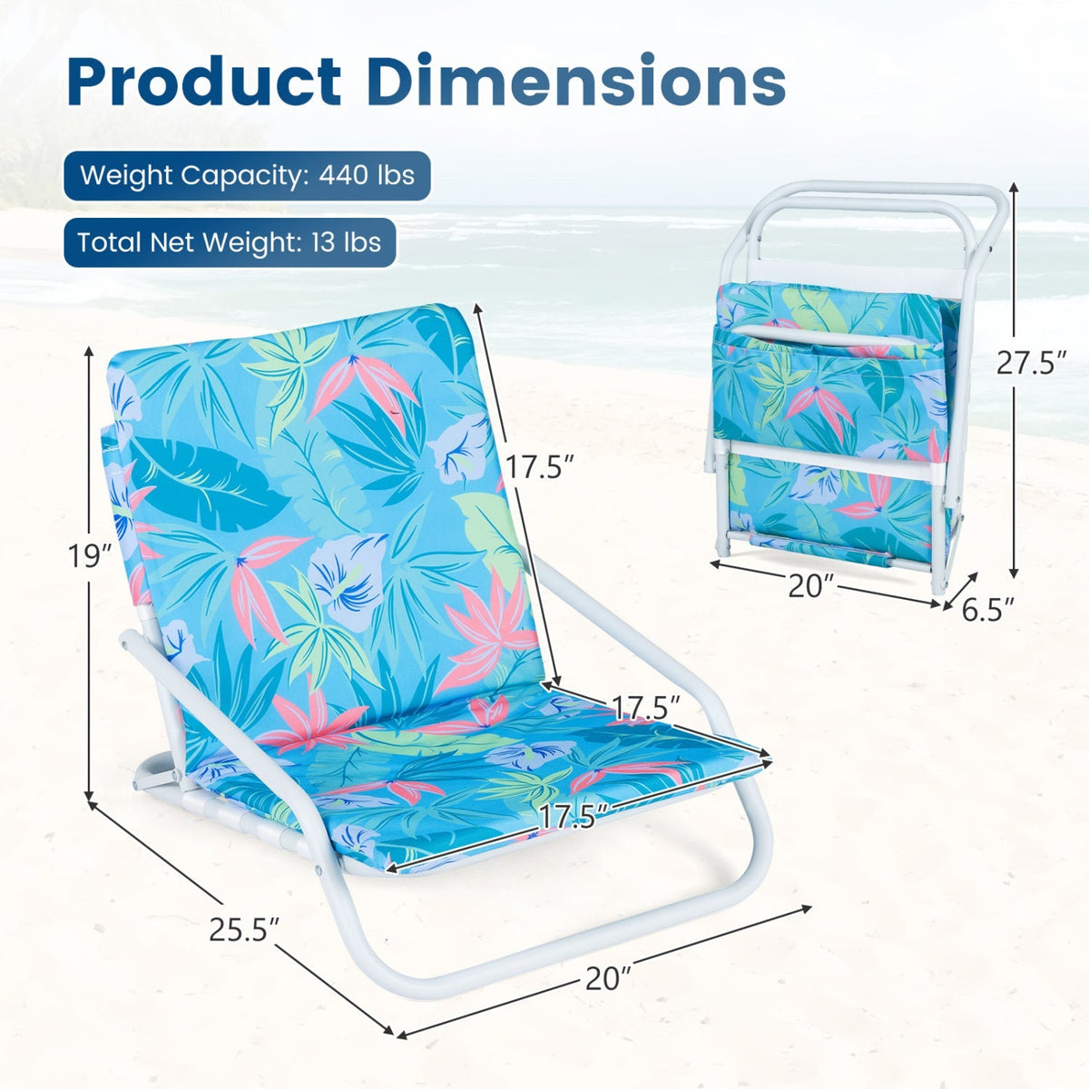 Folding Beach Chairs Set of 2 with Padded Seat 5