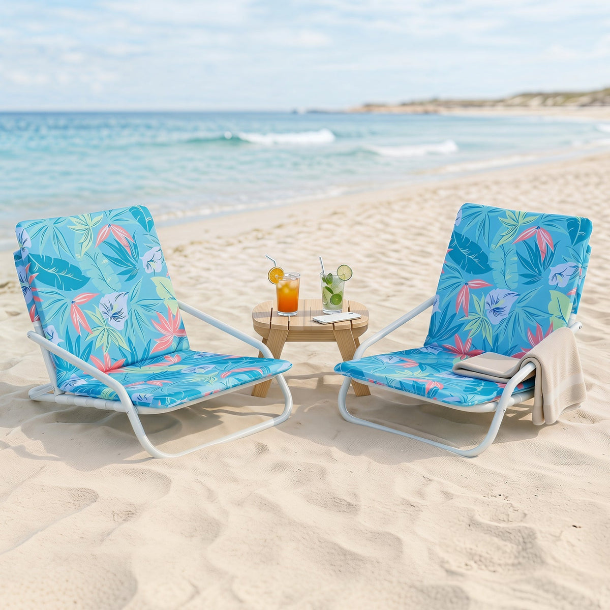 Folding Beach Chairs Set of 2 with Padded Seat 1
