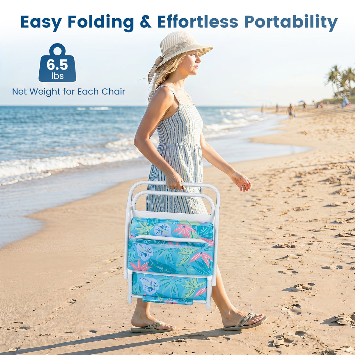 Folding Beach Chairs Set of 2 with Padded Seat 7