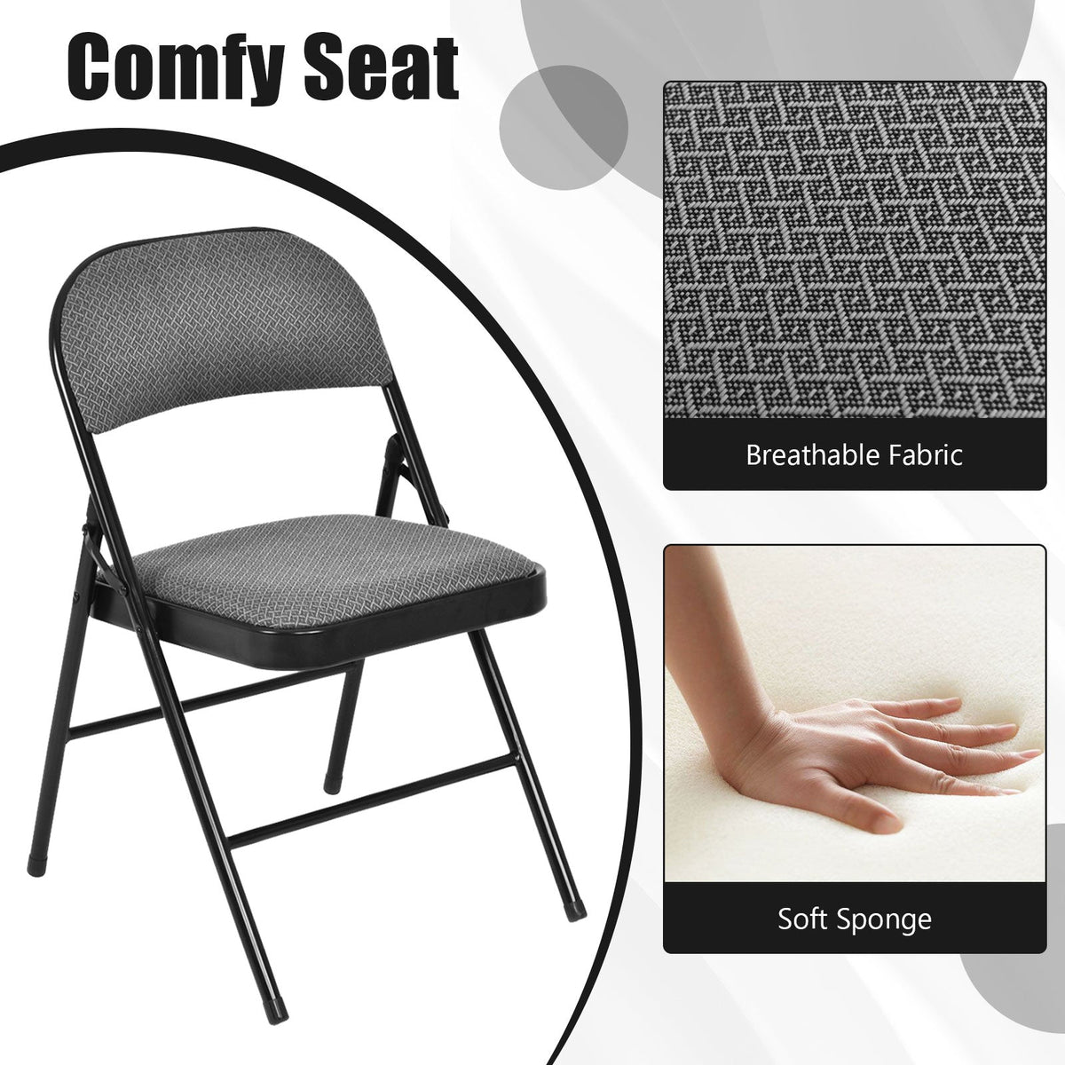 4 Pieces Fabric Upholstered Padded Seat Folding Chairs Seet 5