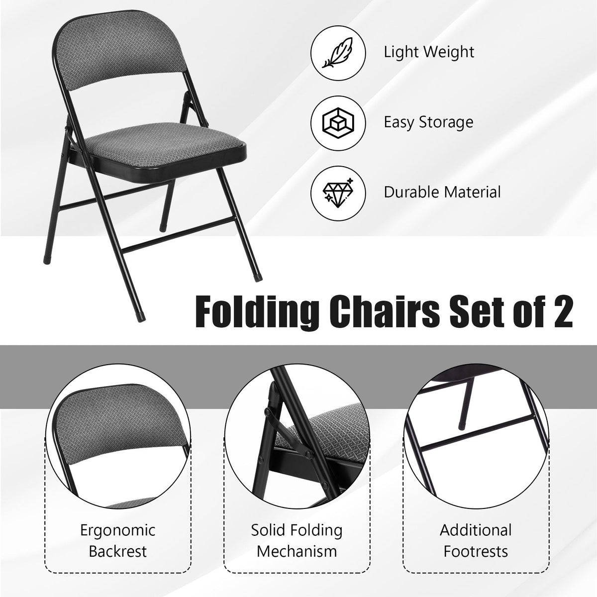 4 Pieces Fabric Upholstered Padded Seat Folding Chairs Seet 18