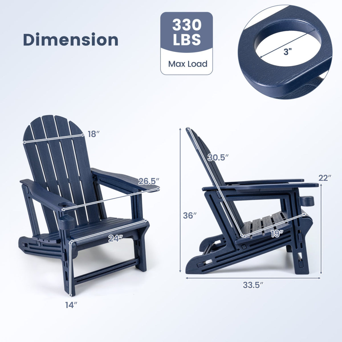HDPE Adirondack Chairs Set of 2 with Cup Holders 3