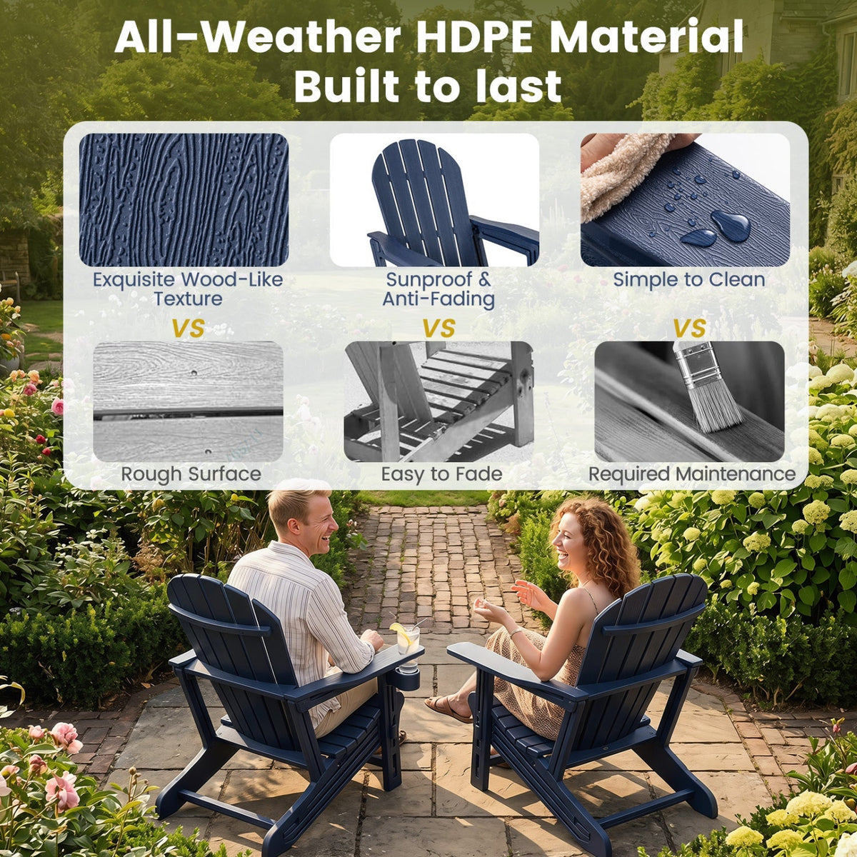HDPE Adirondack Chairs Set of 2 with Cup Holders 5