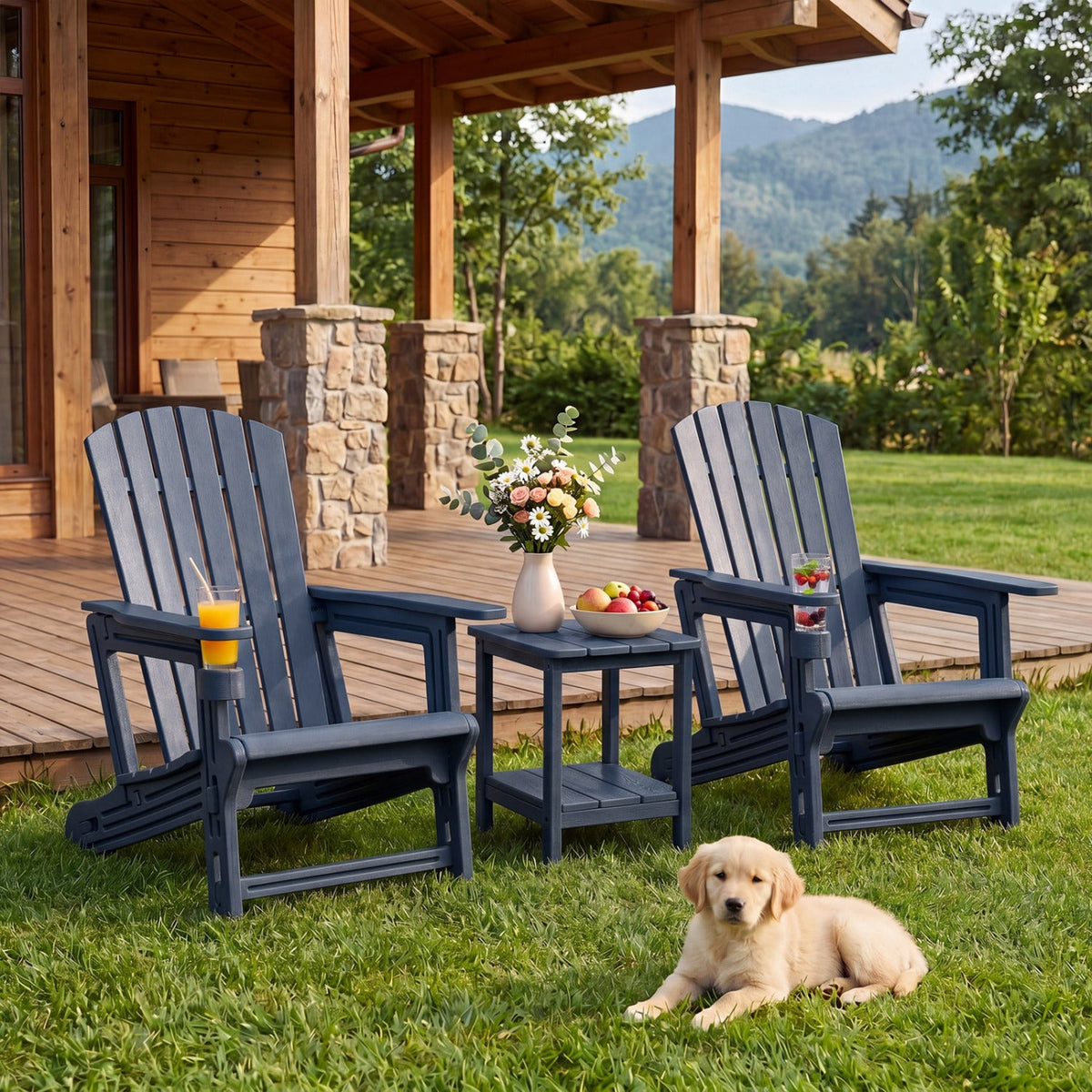 Adirondack Chairs Set of 2 HDPE with Cup Holders 17