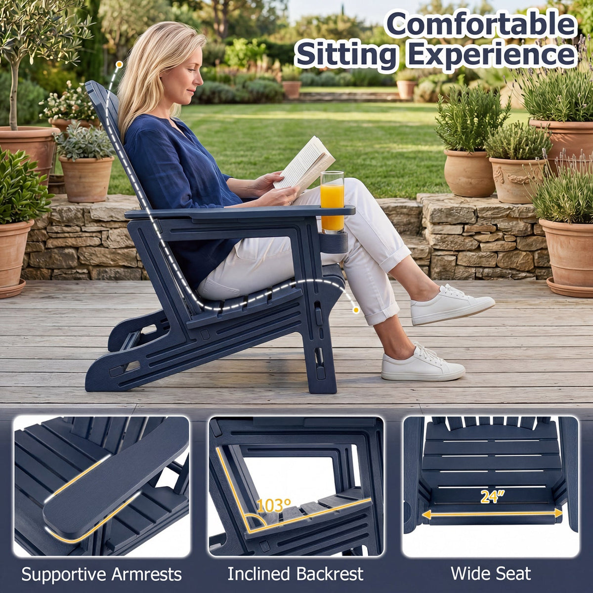 Adirondack Chairs Set of 2 HDPE with Cup Holders 23