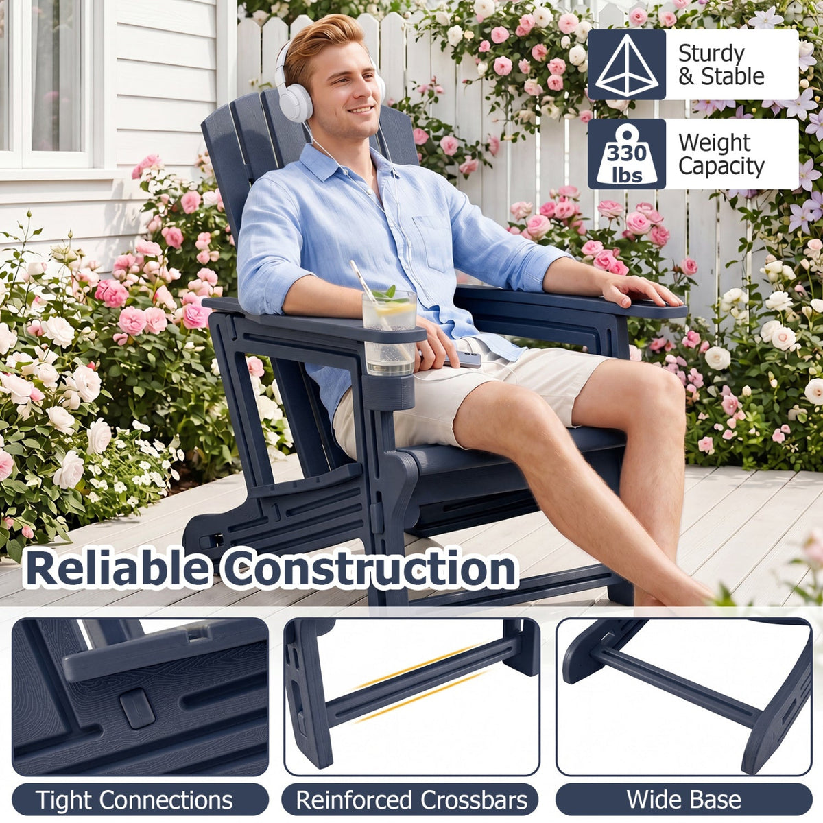 Adirondack Chairs Set of 2 HDPE with Cup Holders 24
