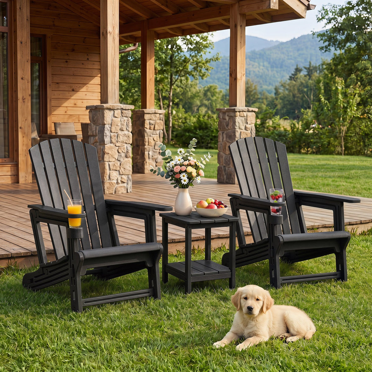 Adirondack Chairs Set of 2 HDPE with Cup Holders 1