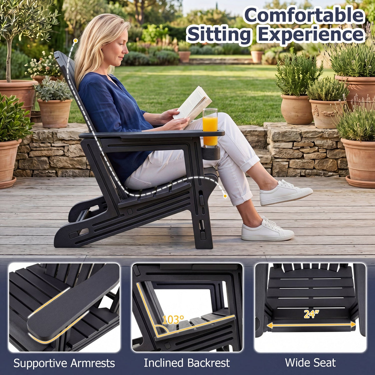 Adirondack Chairs Set of 2 HDPE with Cup Holders 7