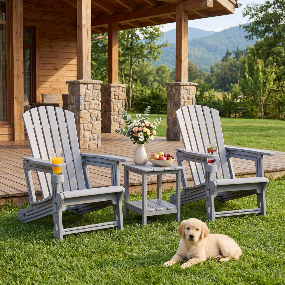 Adirondack Chairs Set of 2 HDPE with Cup Holders 9
