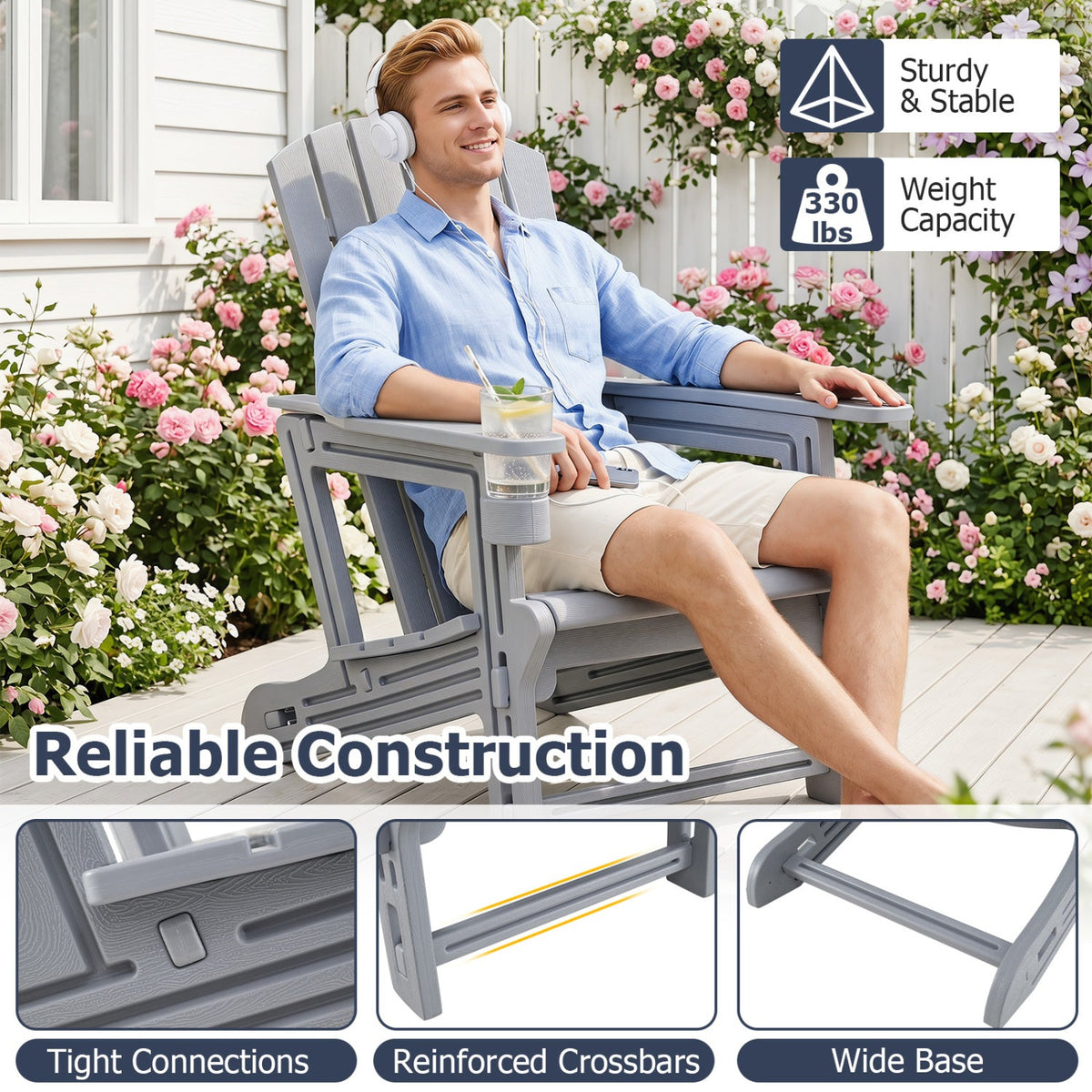 Adirondack Chairs Set of 2 HDPE with Cup Holders 16