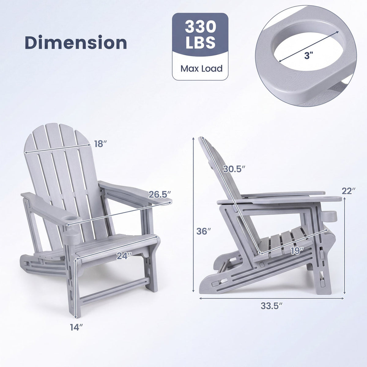 HDPE Adirondack Chairs Set of 2 with Cup Holders 10