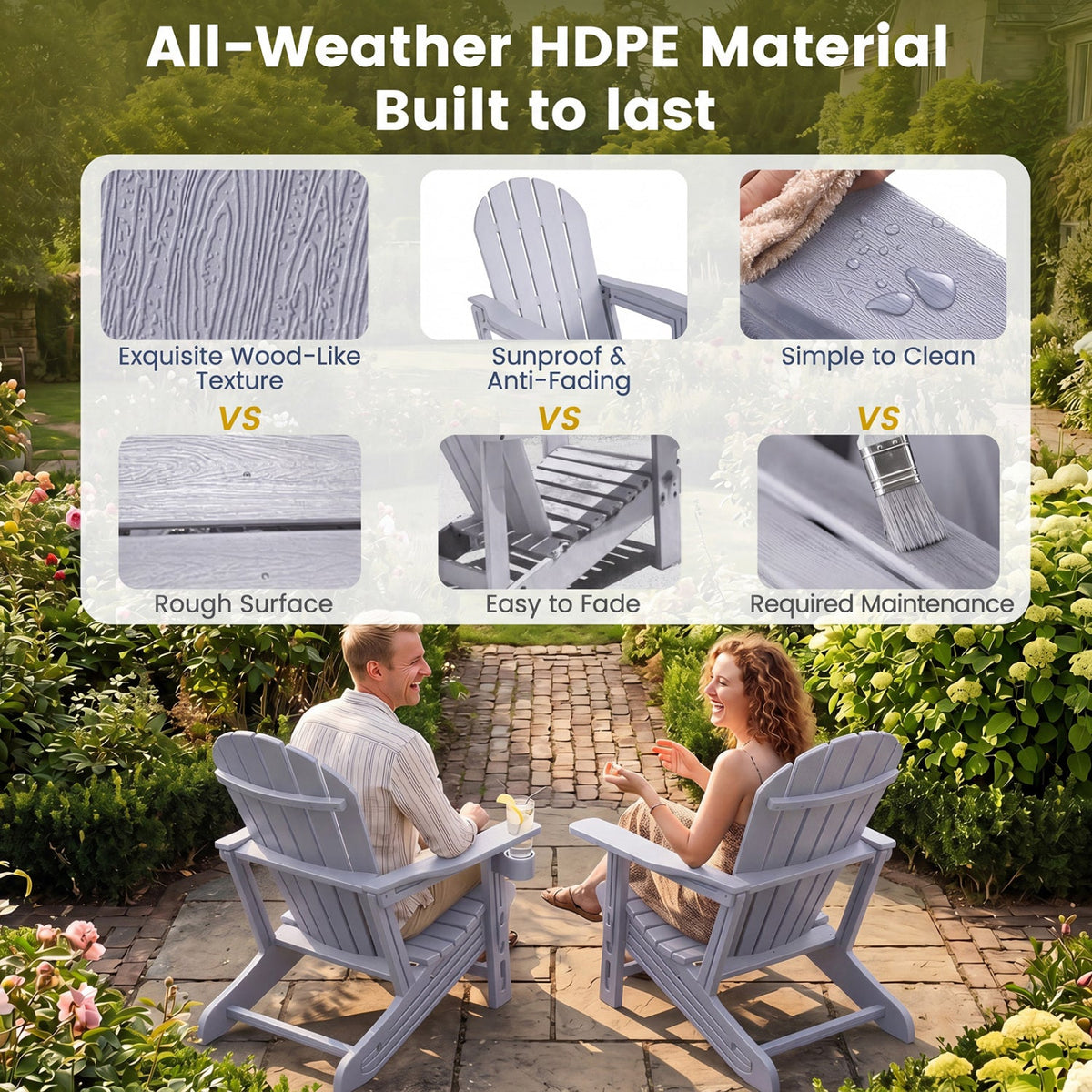 HDPE Adirondack Chairs Set of 2 with Cup Holders 11