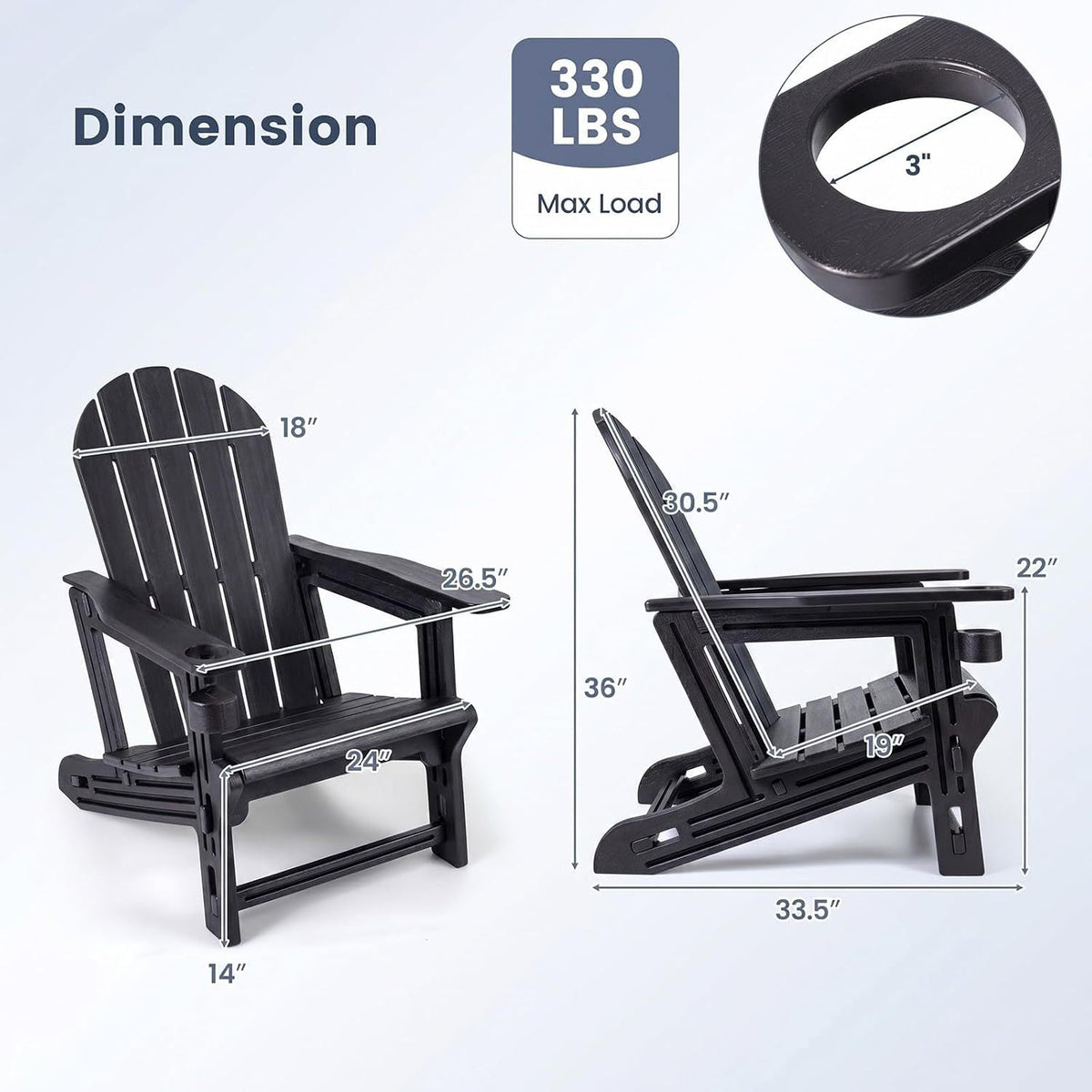 HDPE Adirondack Chairs Set of 2 with Cup Holders 18