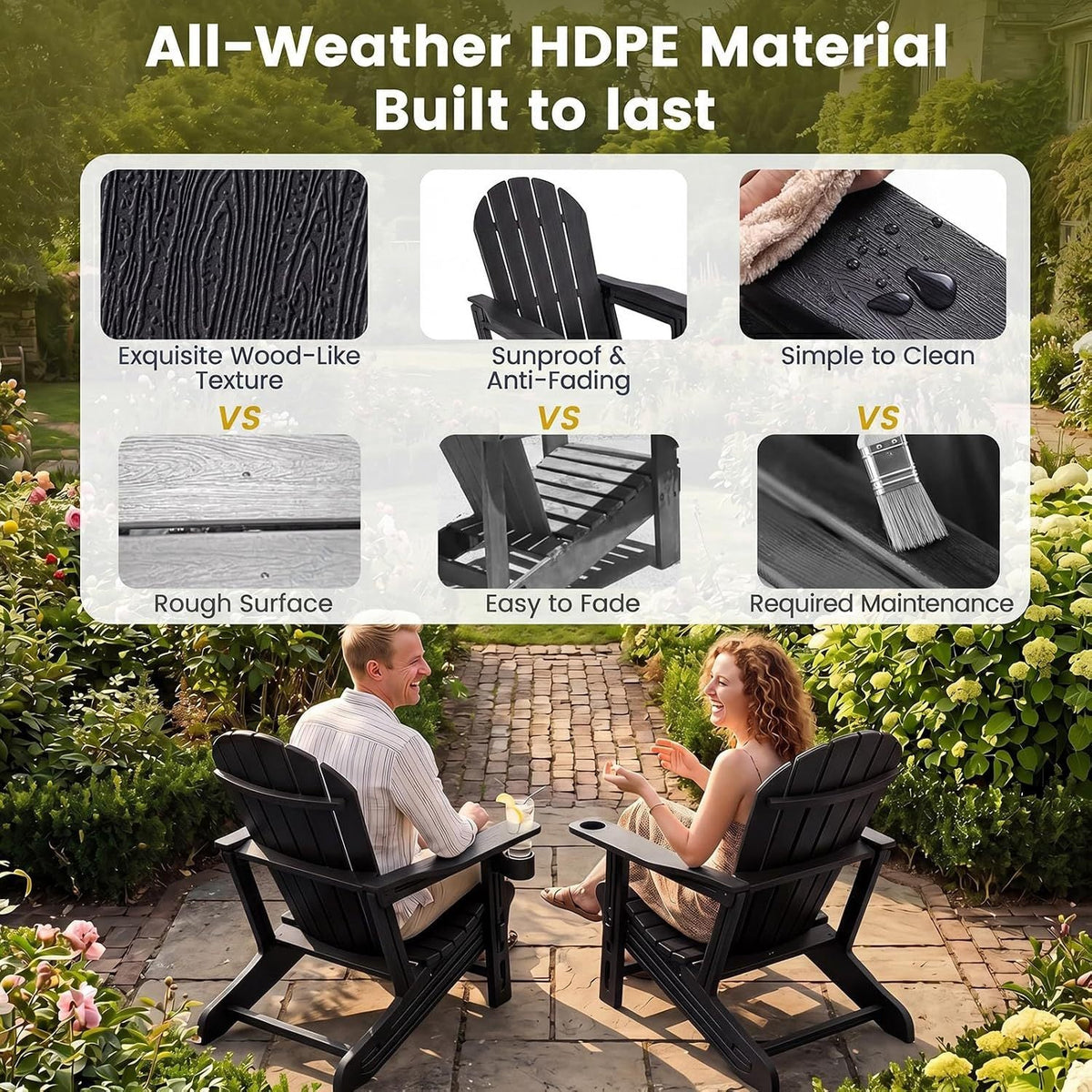 HDPE Adirondack Chairs Set of 2 with Cup Holders 21
