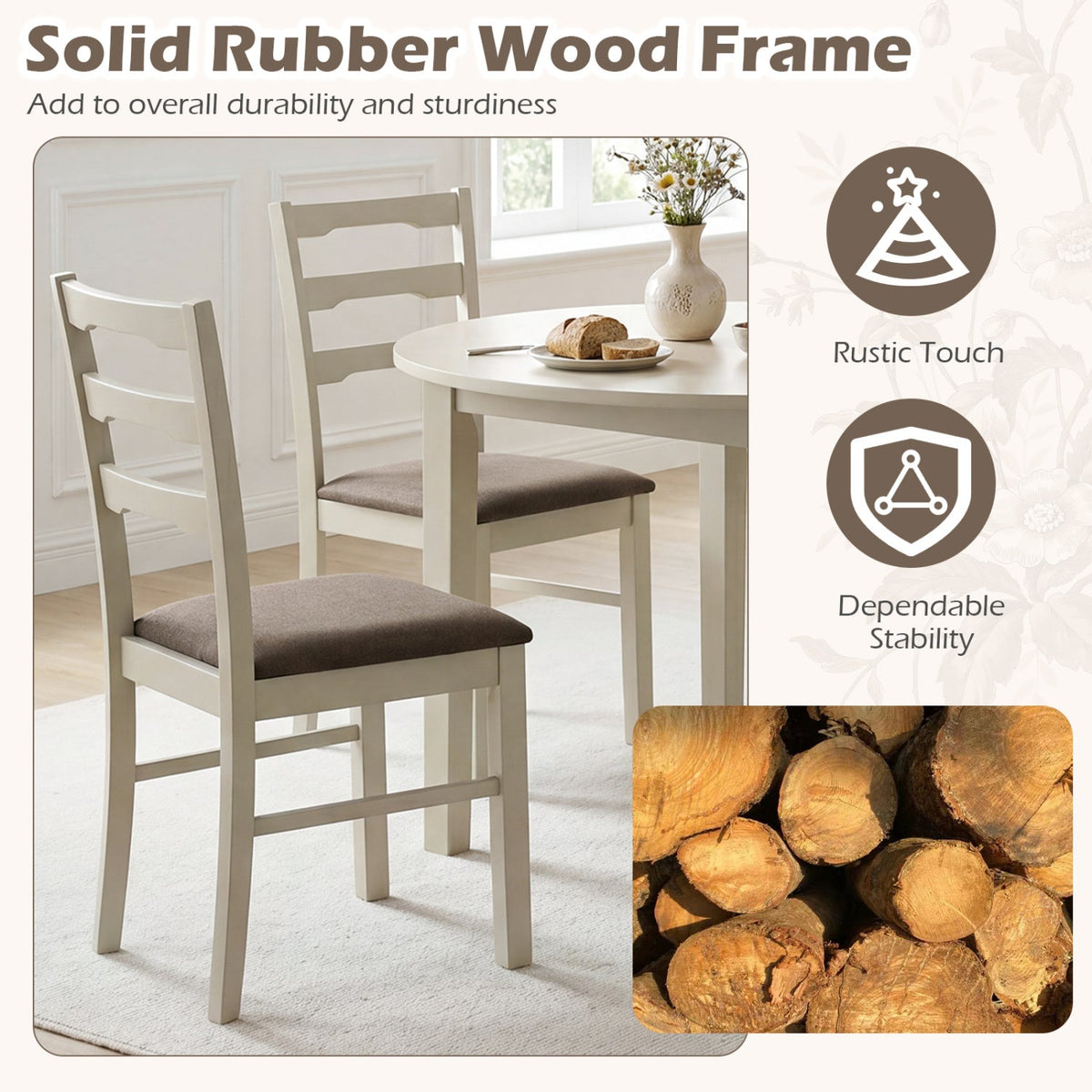 Upholstered Dining Chairs Set of 2 with Wood Frame 6