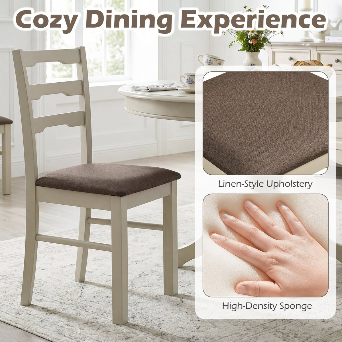 Upholstered Dining Chairs Set of 2 with Wood Frame 7