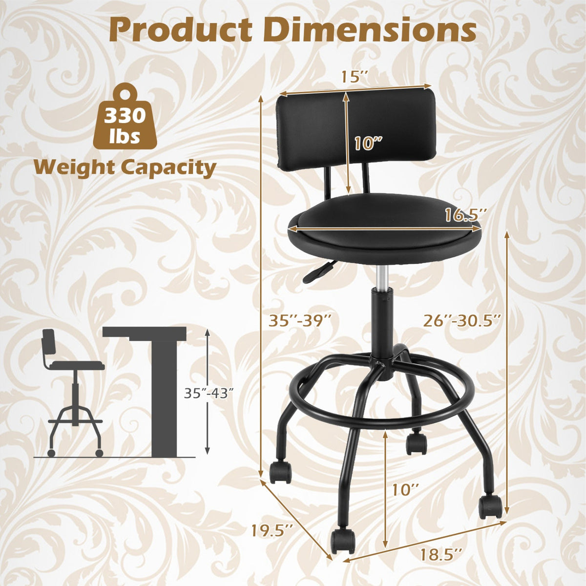 Swivel Bar Stool with Backrest - Height Adjustable 11