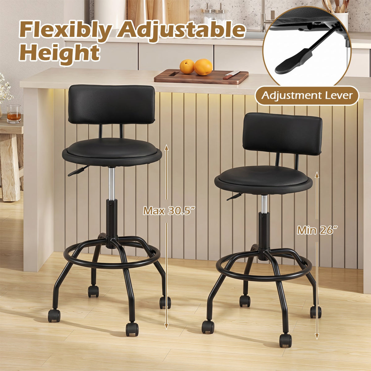 Swivel Bar Stool with Backrest - Height Adjustable 13