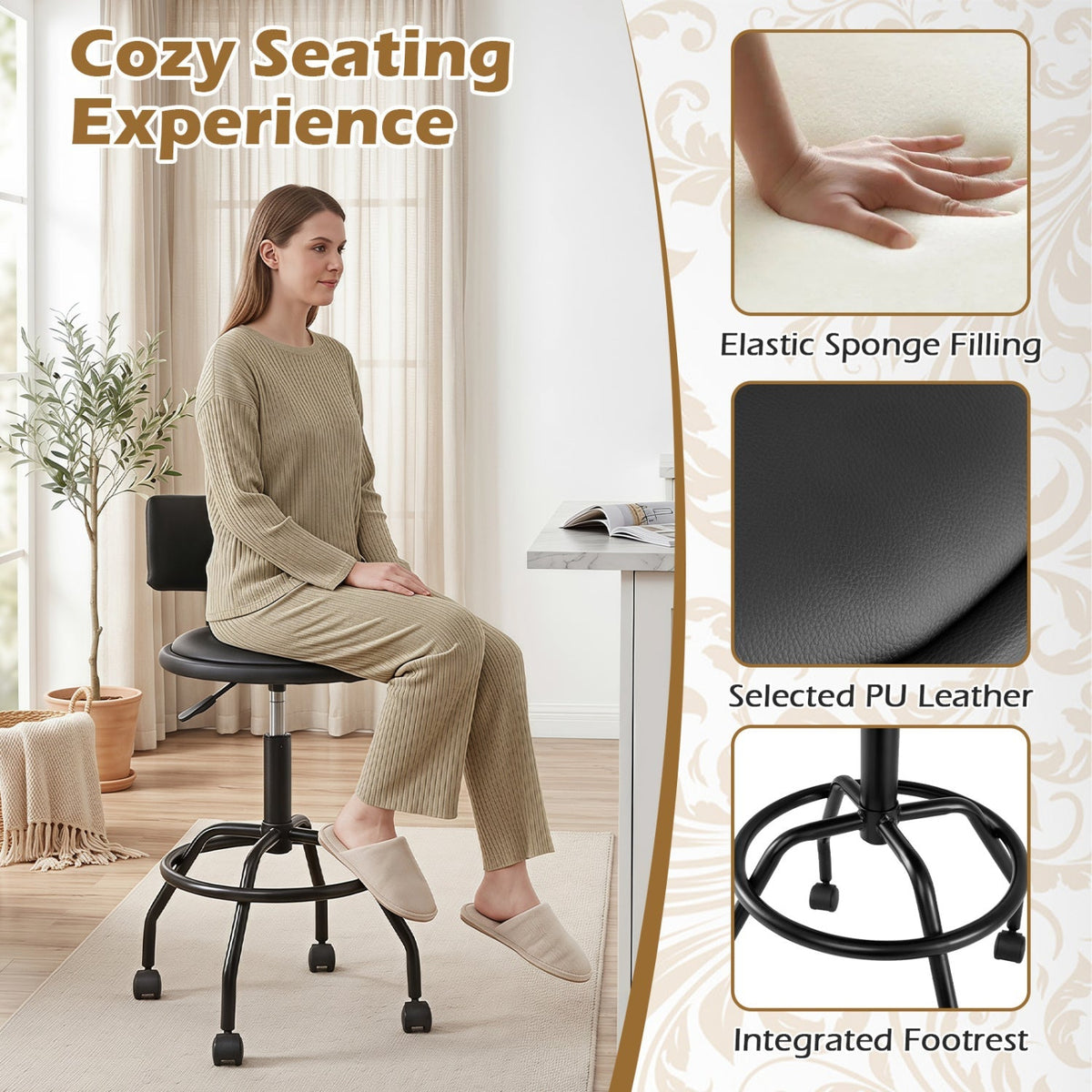 Swivel Bar Stool with Backrest - Height Adjustable 14
