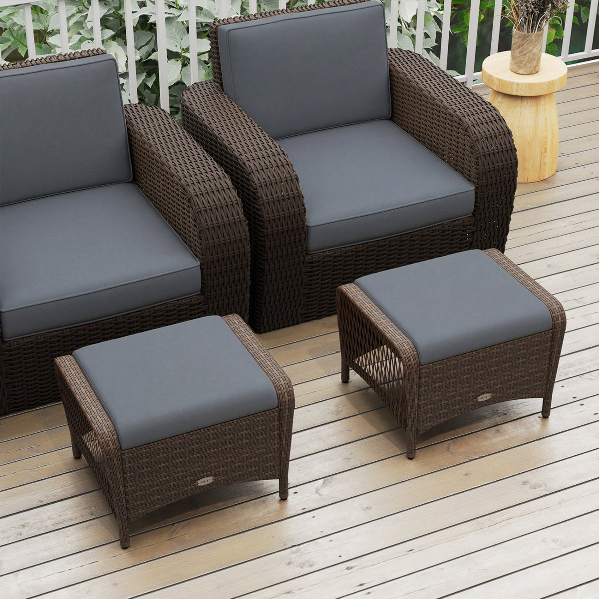 Outdoor PE Wicker Ottomans Set of 2 with Removable Cushions 10