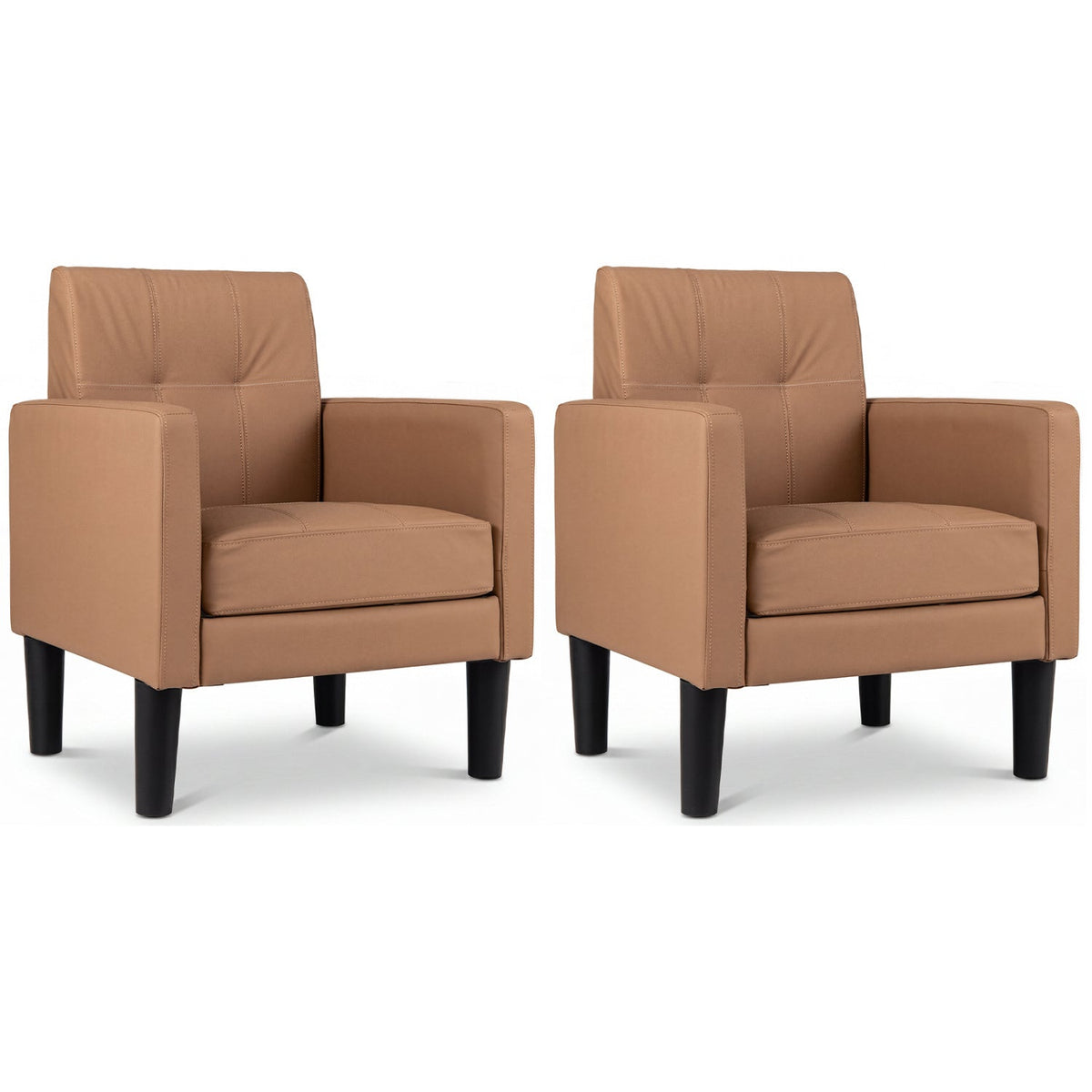 Modern Accent Chair Set with Removable Cushion, Brown PU Leather 1