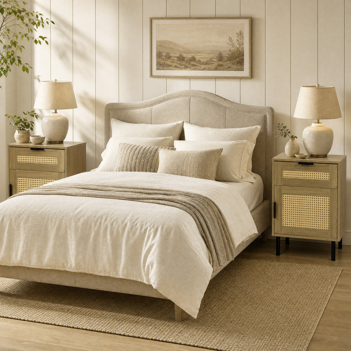 Rattan Nightstand Set of 2 with Drawer and Storage Cabinet 1