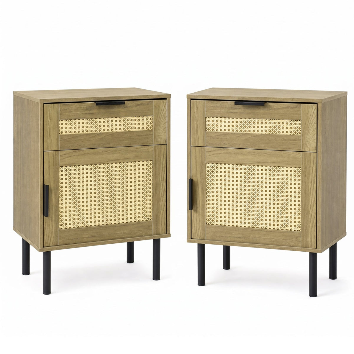 Rattan Nightstand Set of 2 with Drawer and Storage Cabinet 3
