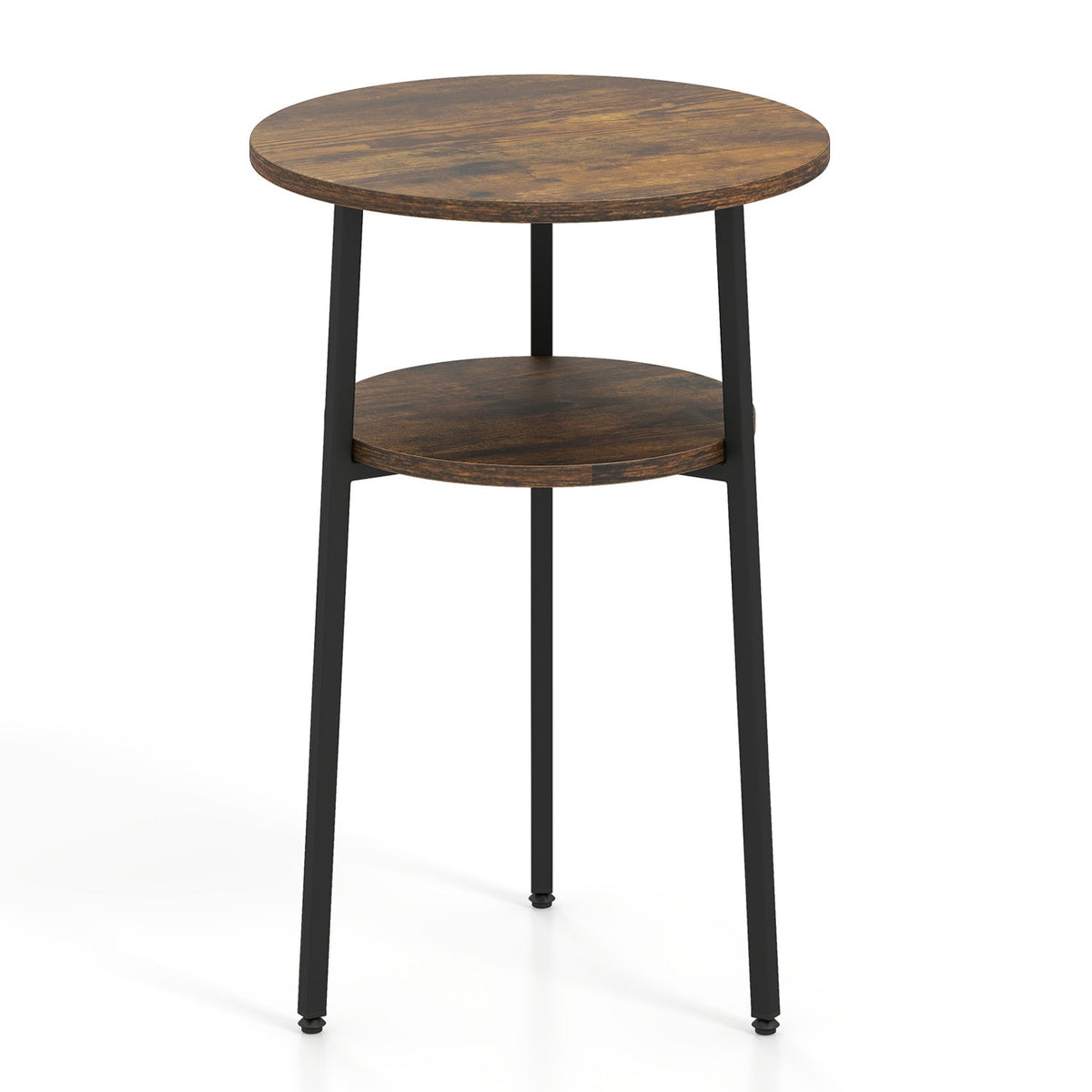 Round Side Table Set with Storage Shelf - Rustic Brown 3