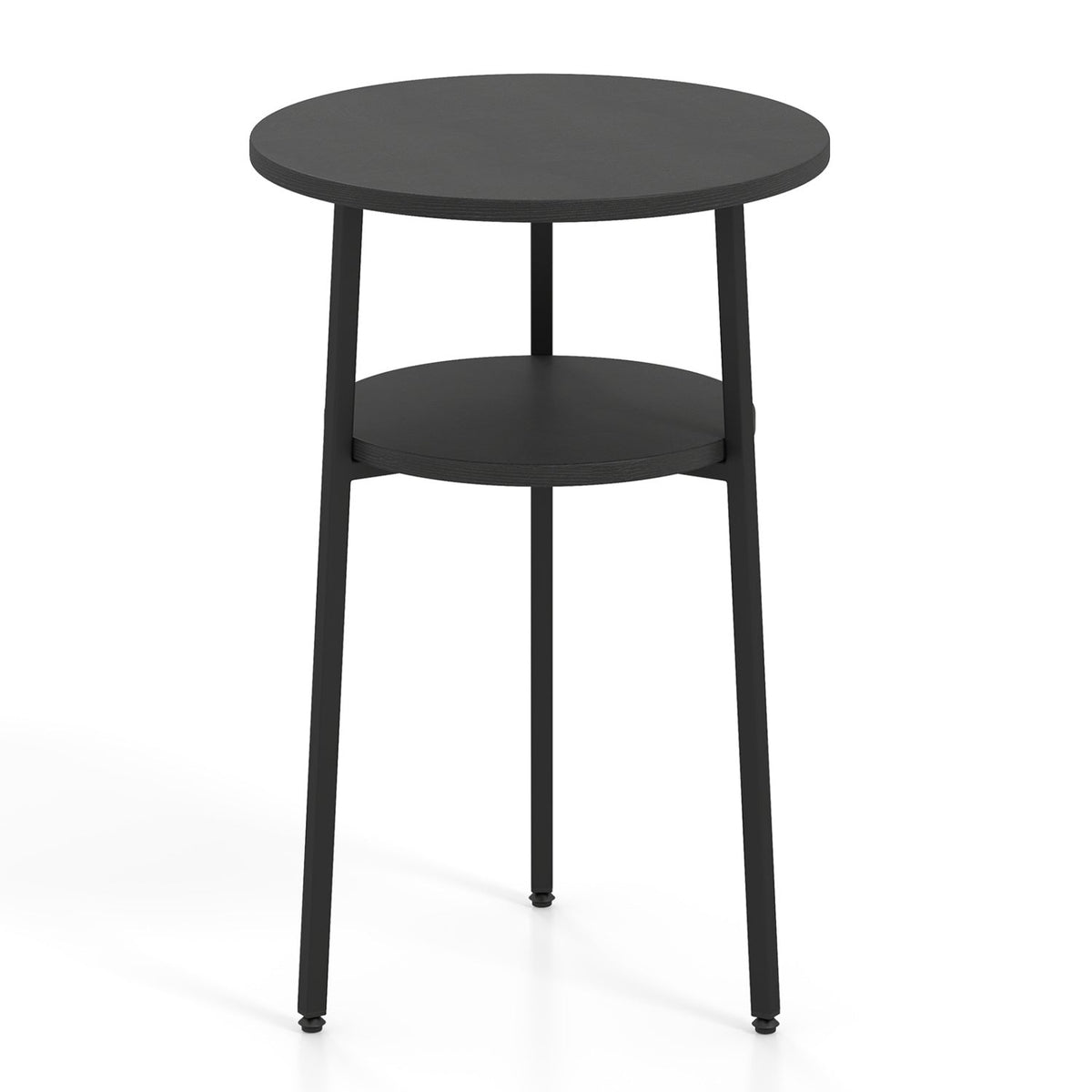 Round Side Table Set with Storage Shelf - Rustic Brown 11