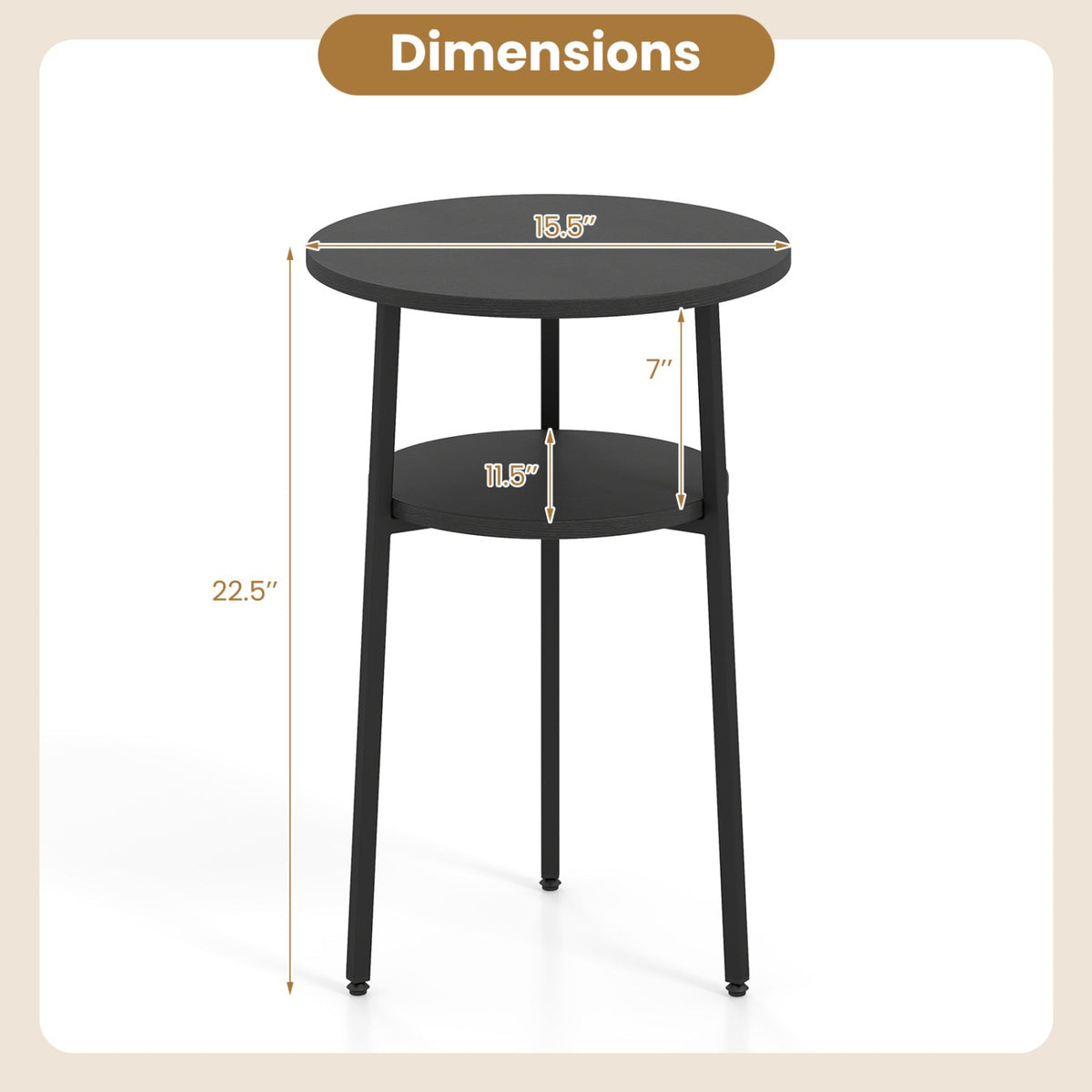 Round Side Table Set with Storage Shelf - Rustic Brown 13
