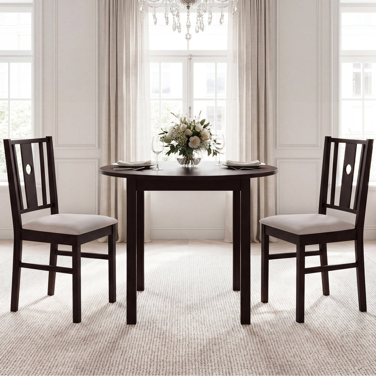 Rubber Wood Dining Chairs with Padded Fabric Seat, Set of 2 2
