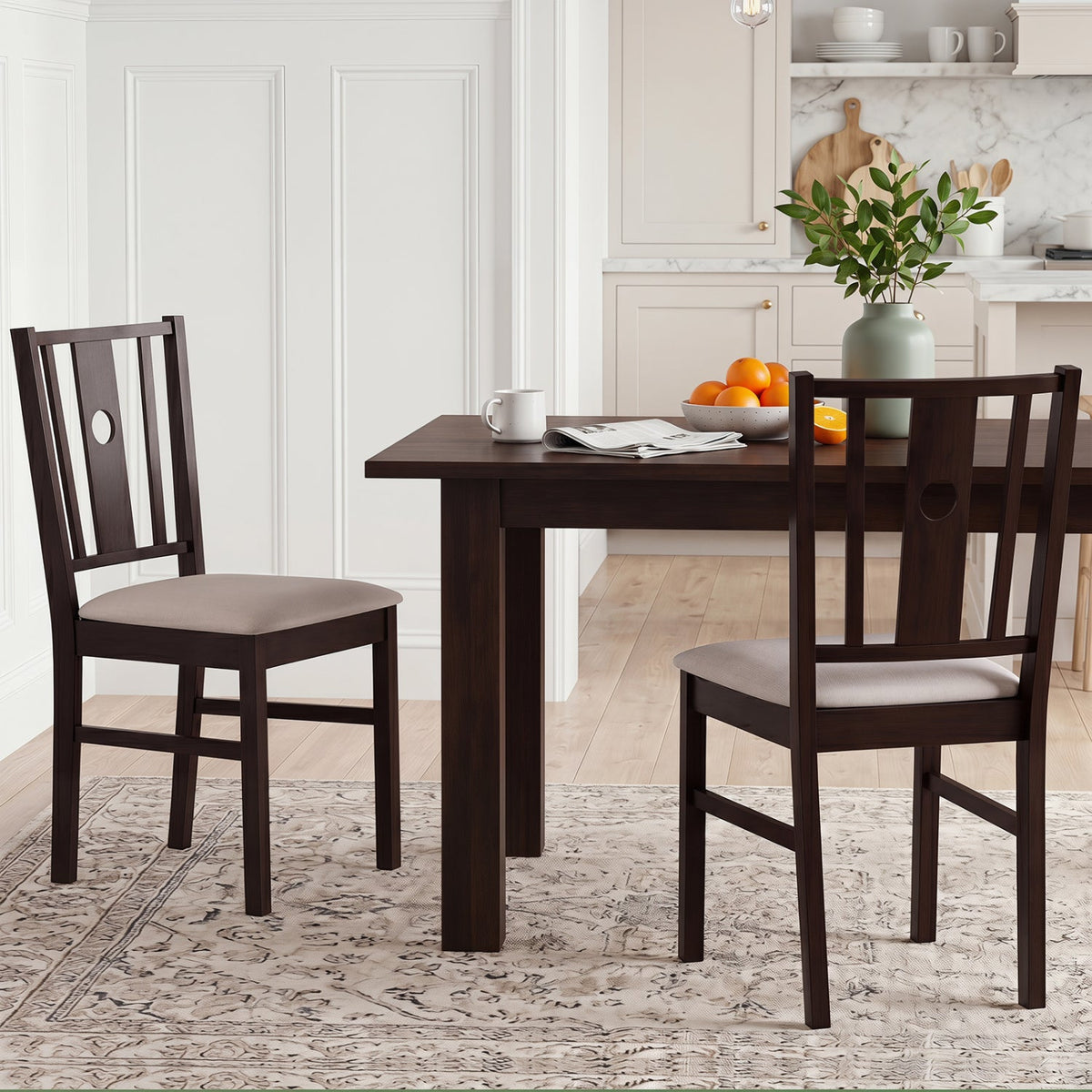 Rubber Wood Dining Chairs with Padded Fabric Seat, Set of 2 8