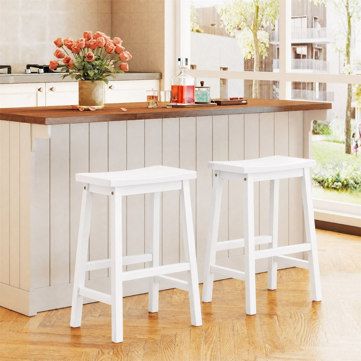 Saddle-Seat Counter Height Stools Set of 2 with Footrests 1