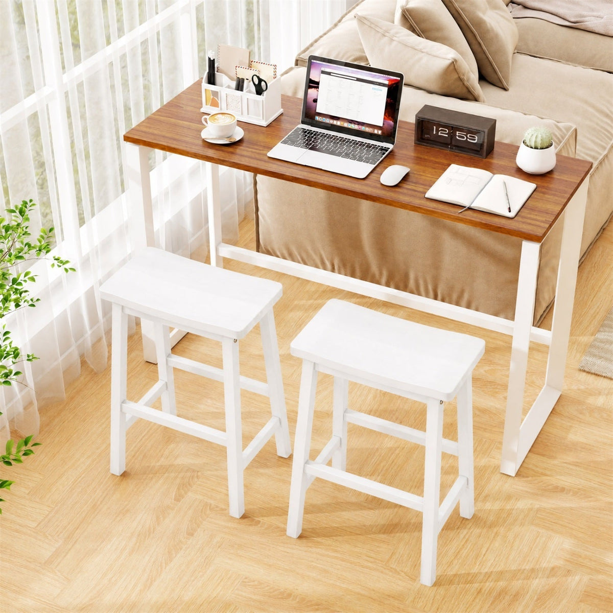 Saddle-Seat Counter Height Stools Set of 2 with Footrests 2
