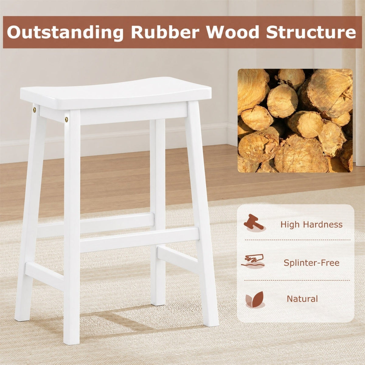 Saddle-Seat Counter Height Stools Set of 2 with Footrests 5