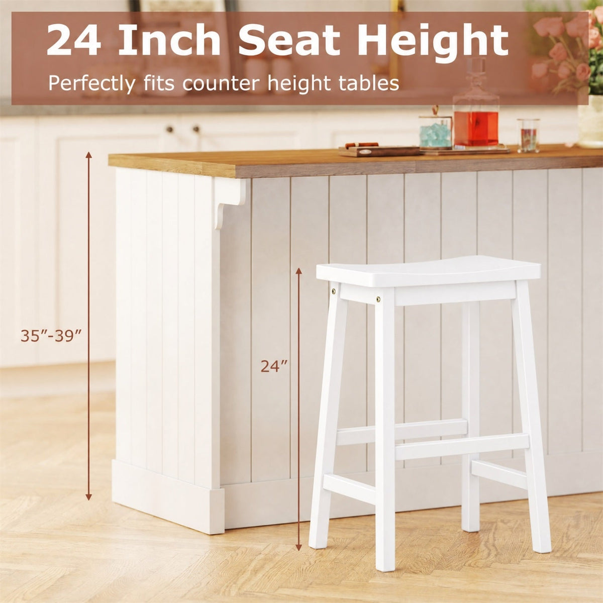 Saddle-Seat Counter Height Stools Set of 2 with Footrests 6
