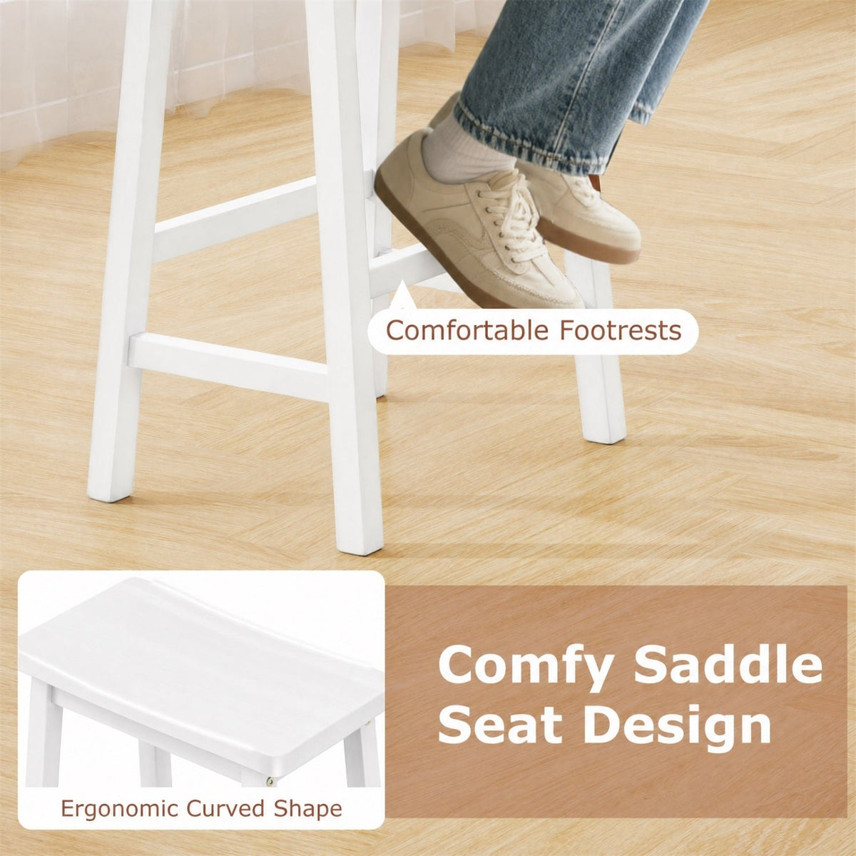Saddle-Seat Counter Height Stools Set of 2 with Footrests 7