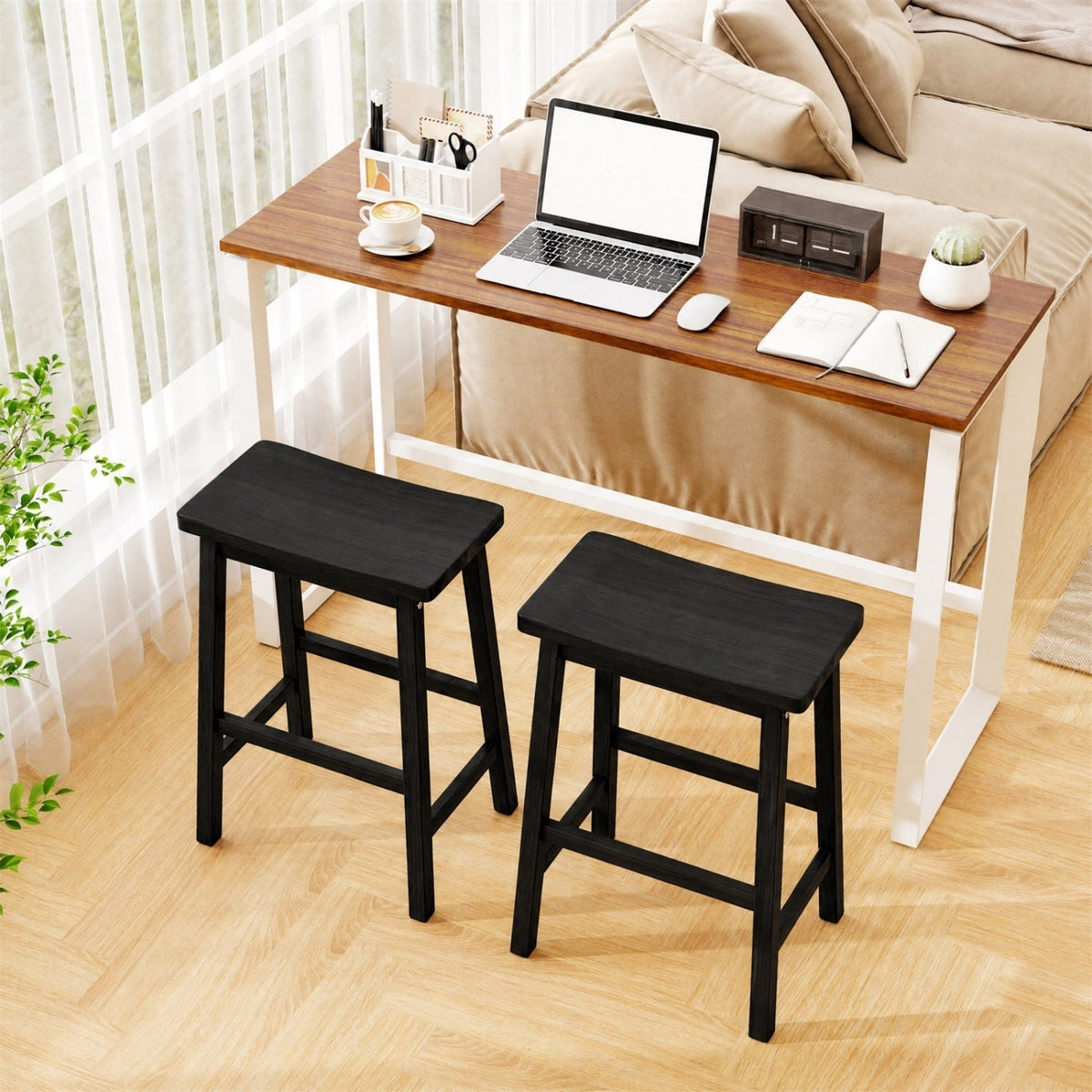 Saddle-Seat Counter Height Stools Set of 2 with Footrests 9