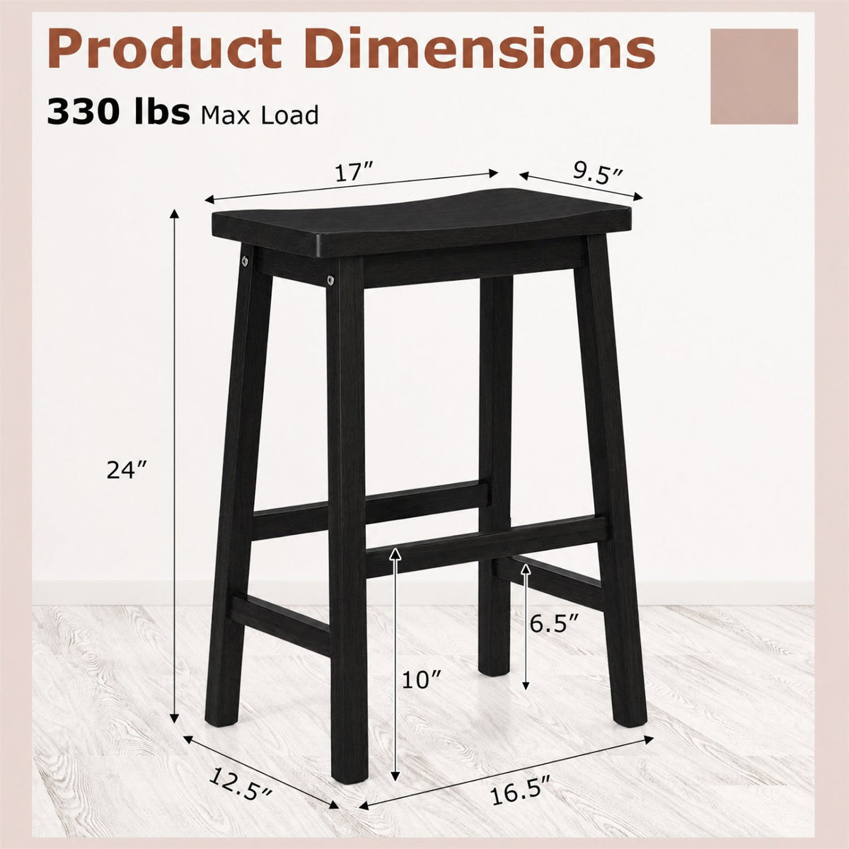 Saddle-Seat Counter Height Stools Set of 2 with Footrests 11