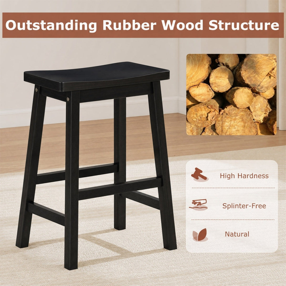 Saddle-Seat Counter Height Stools Set of 2 with Footrests 12