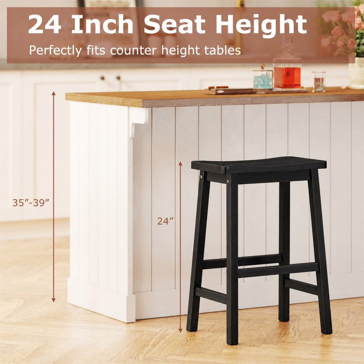 Saddle-Seat Counter Height Stools Set of 2 with Footrests 13
