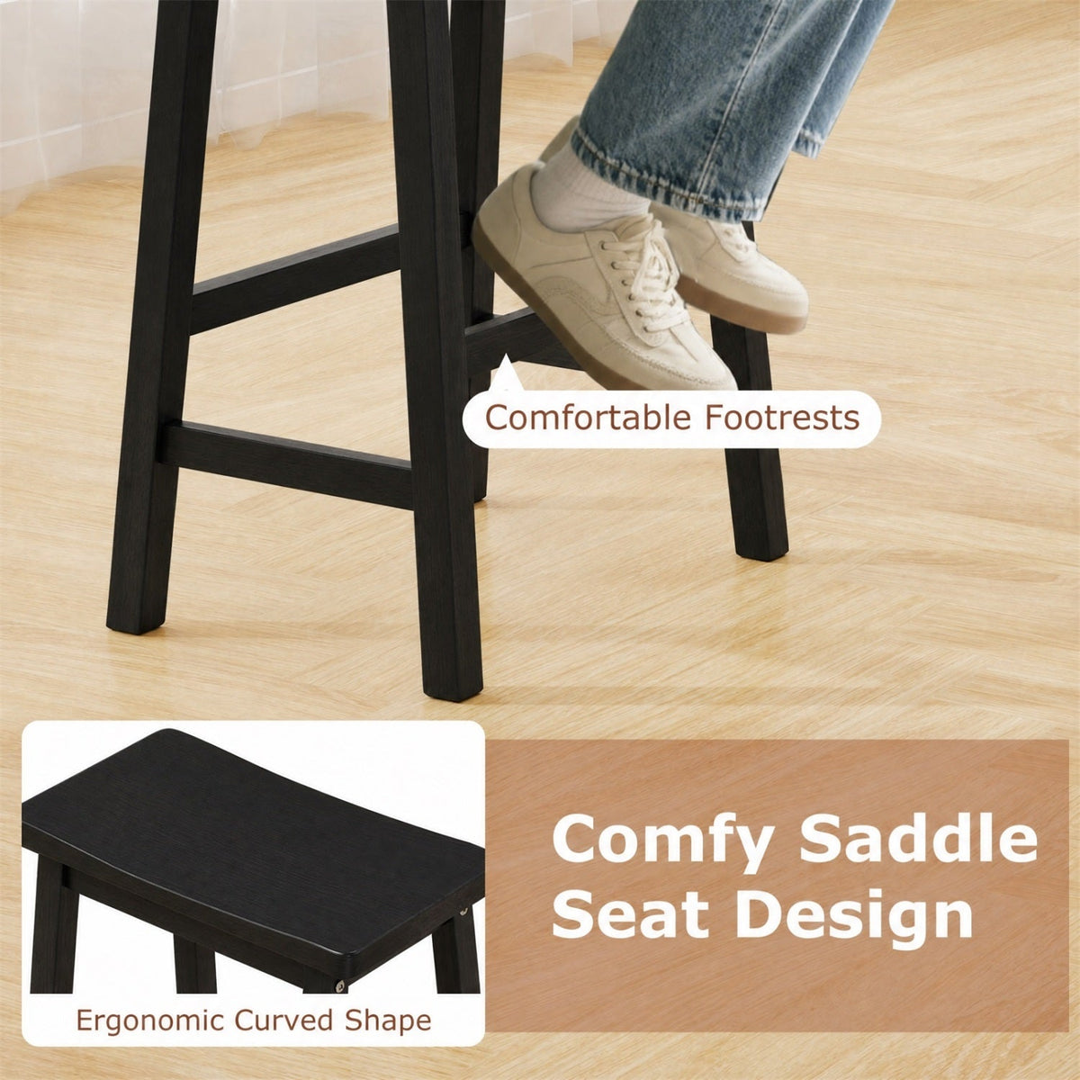Saddle-Seat Counter Height Stools Set of 2 with Footrests 14
