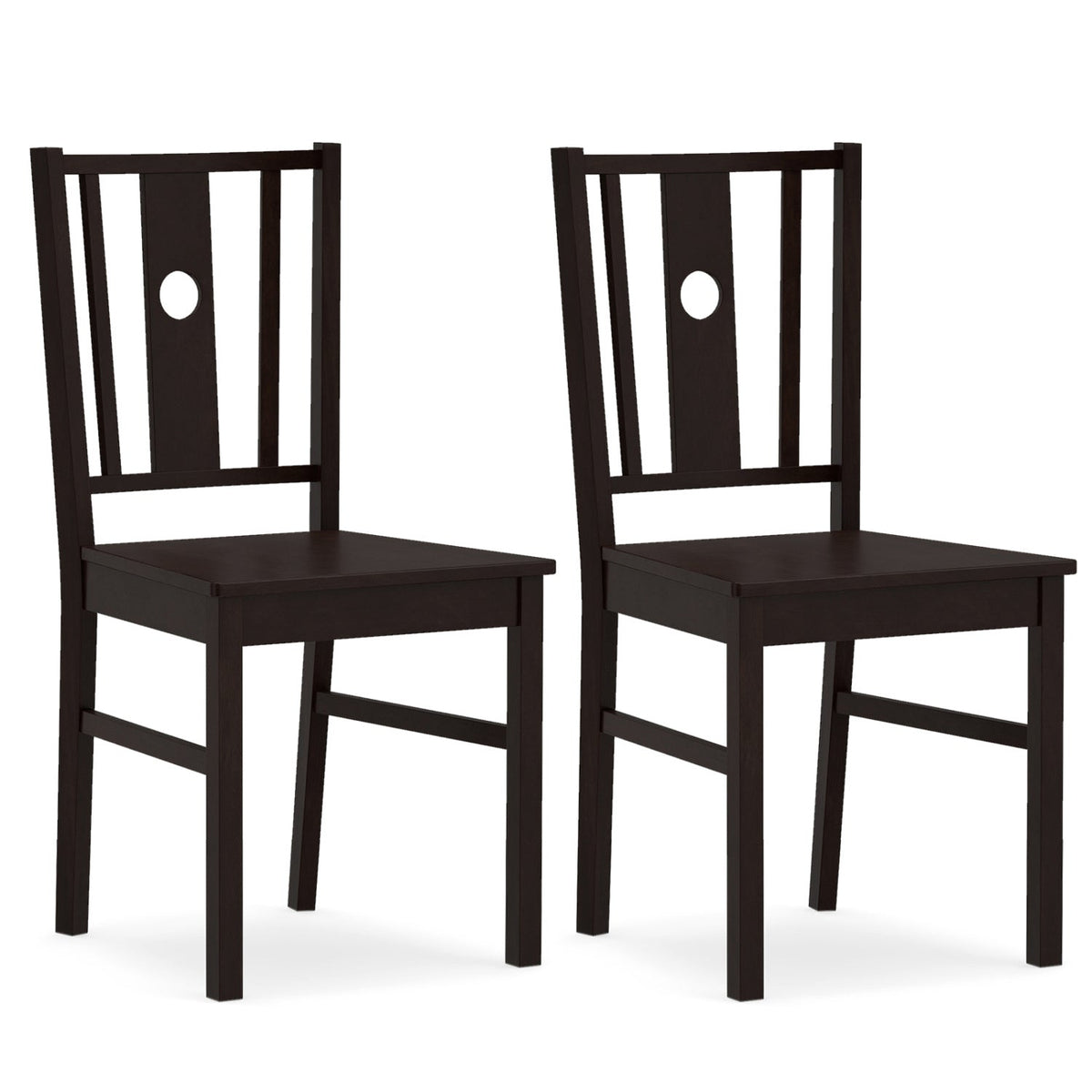 Solid Rubber Wood Dining Chairs Set of 2 with Slatted Back 3