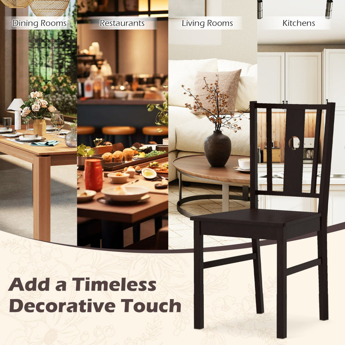 Solid Rubber Wood Dining Chairs Set of 2 with Slatted Back 7