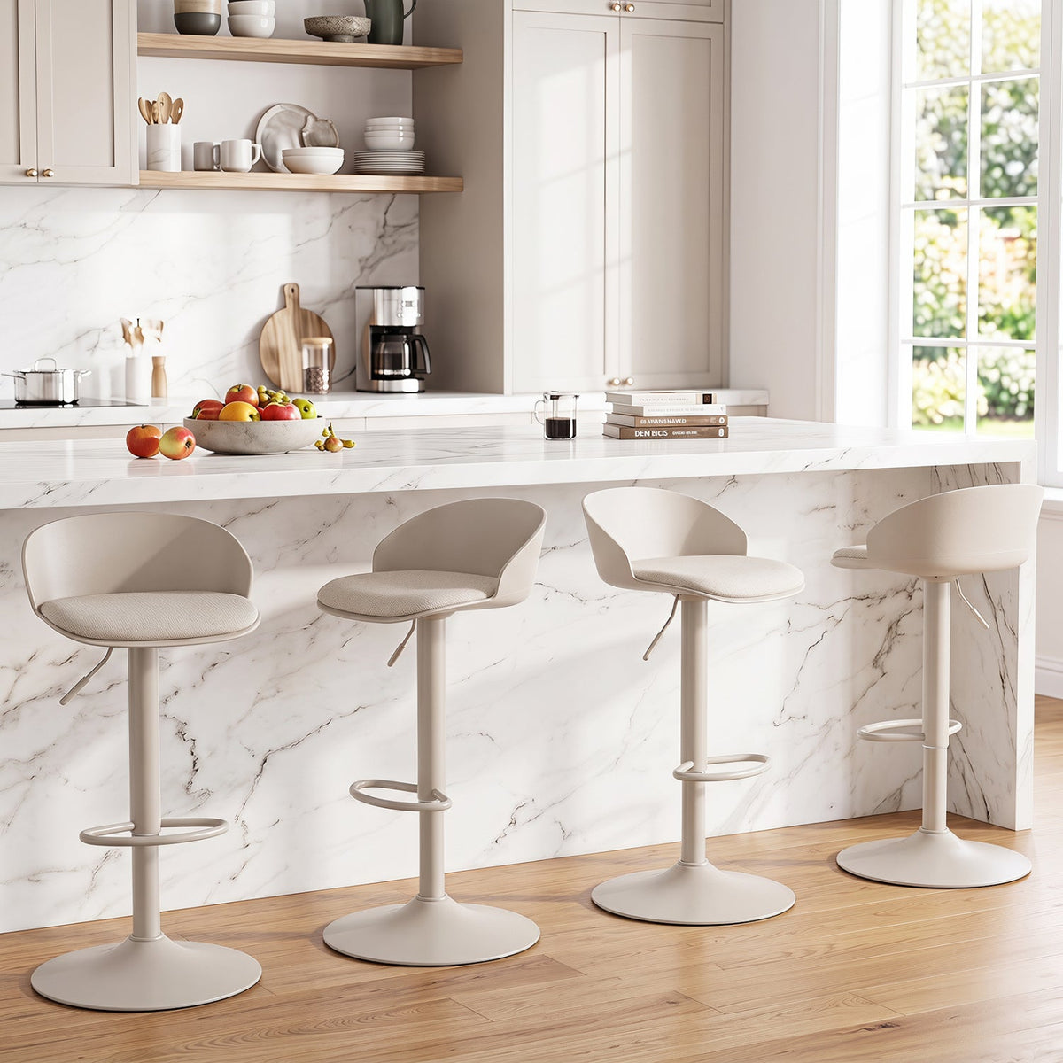 Adjustable Swivel Bar Stools Set of 4 with Back & Footrest 8