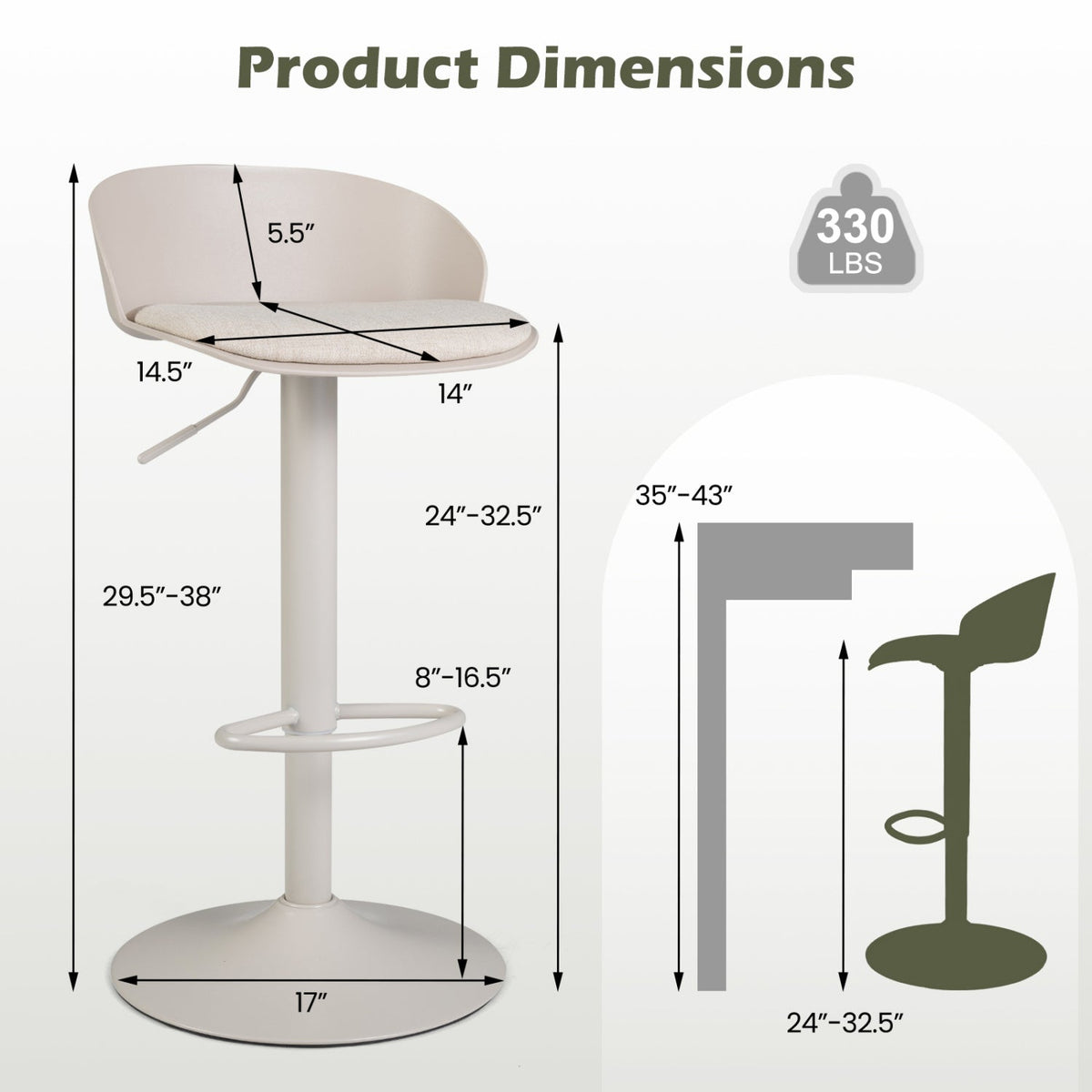 Adjustable Swivel Bar Stools Set of 4 with Back & Footrest 10